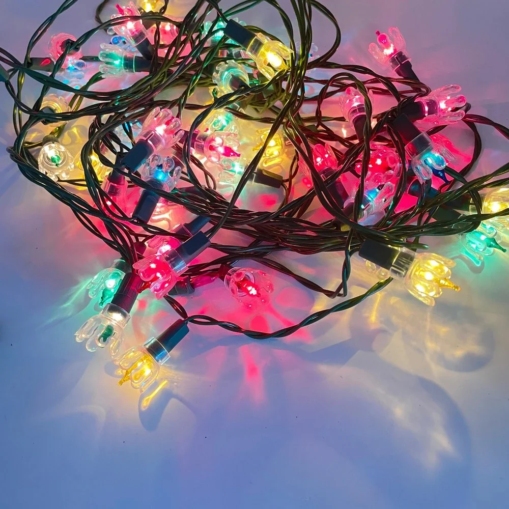 Indoor Christmas String Lights 35 bulb Strands x3 Tulip Flower Multi Color of 3